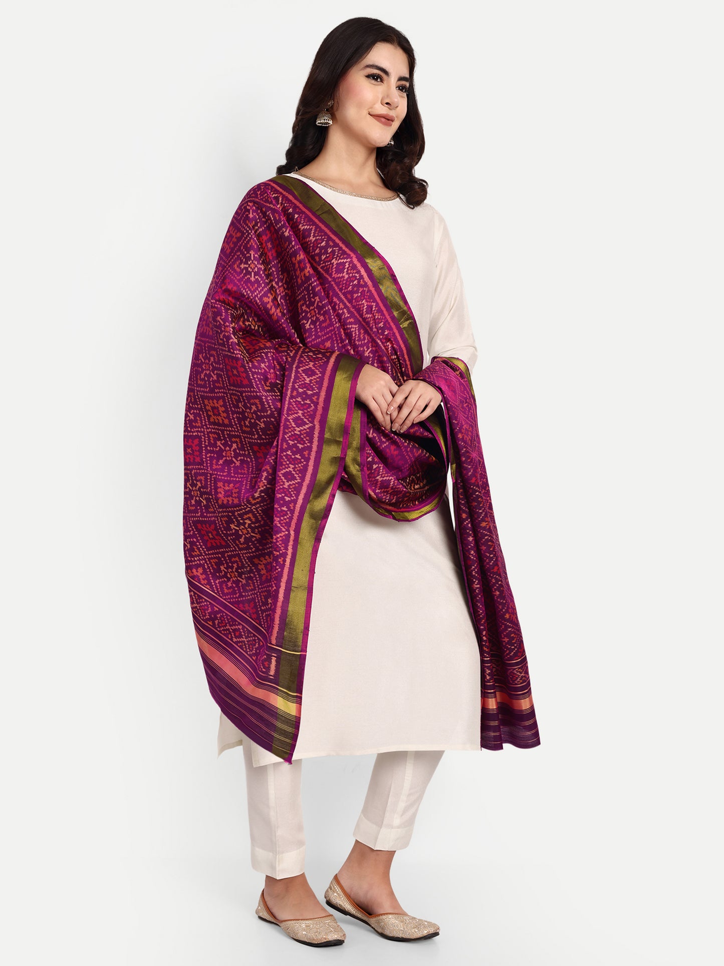 Purple Patola silk single ikat Dupatta