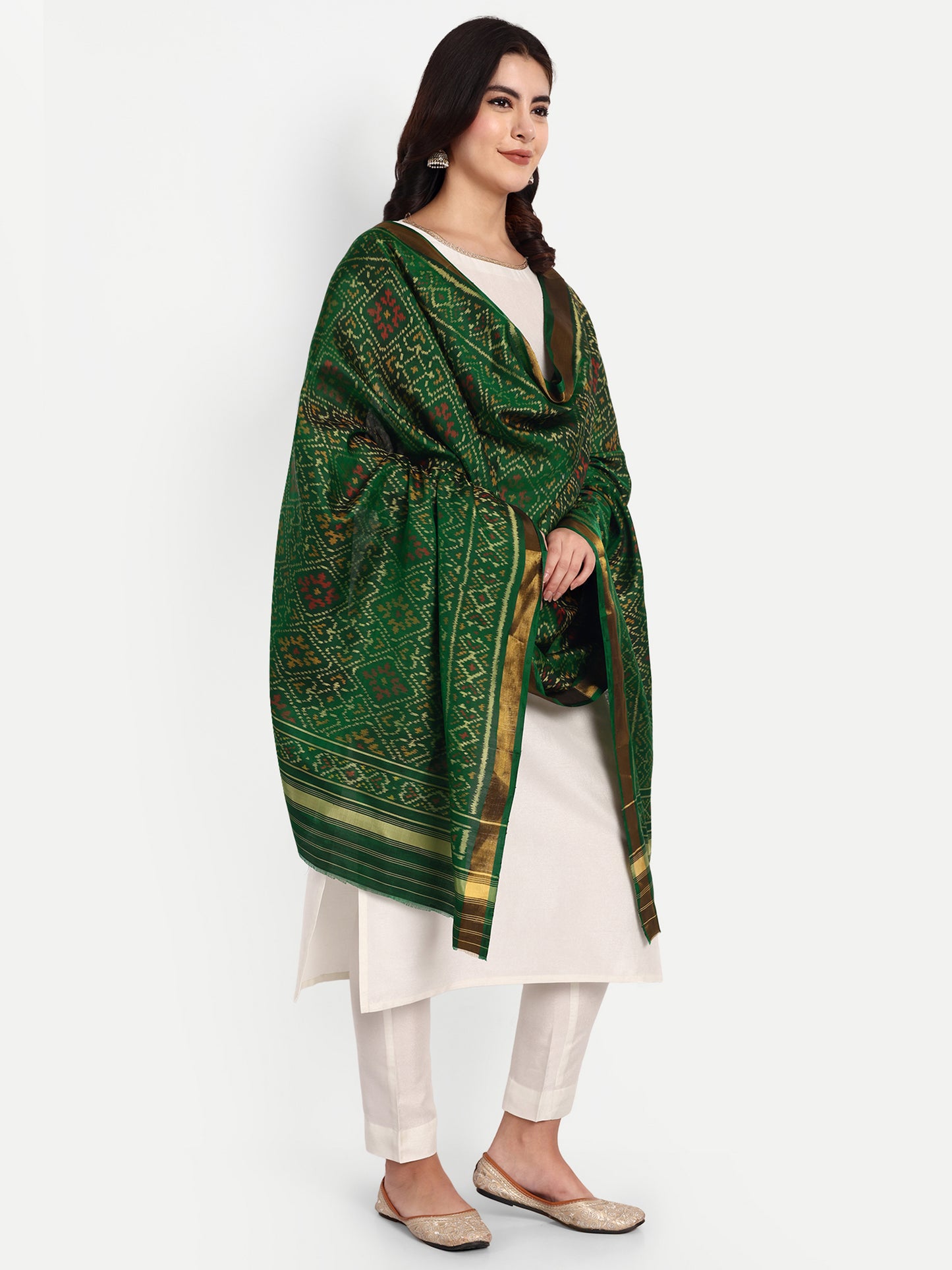 Green Patola silk single ikat Dupatta