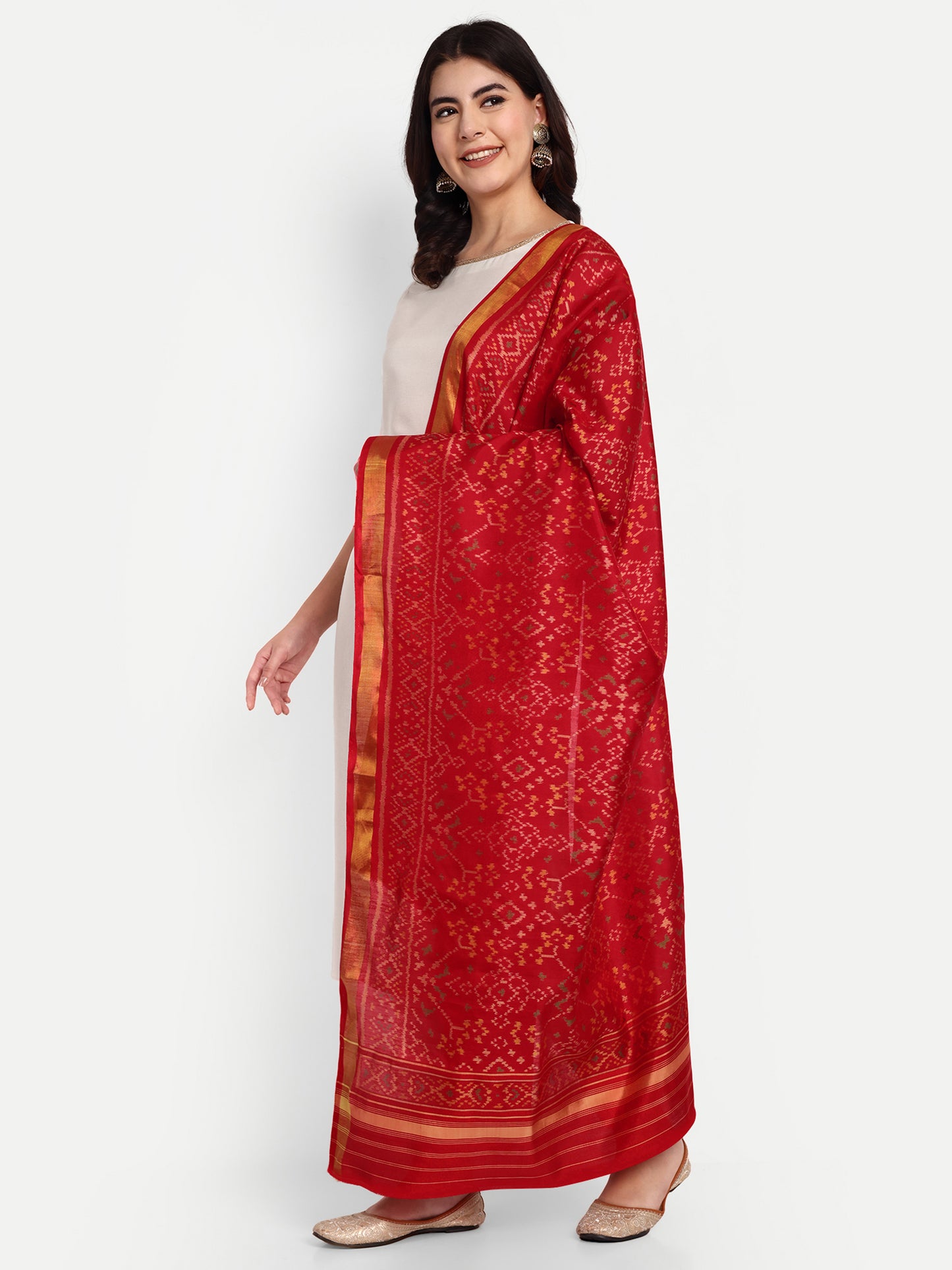 Red Patola silk Single ikat Dupatta