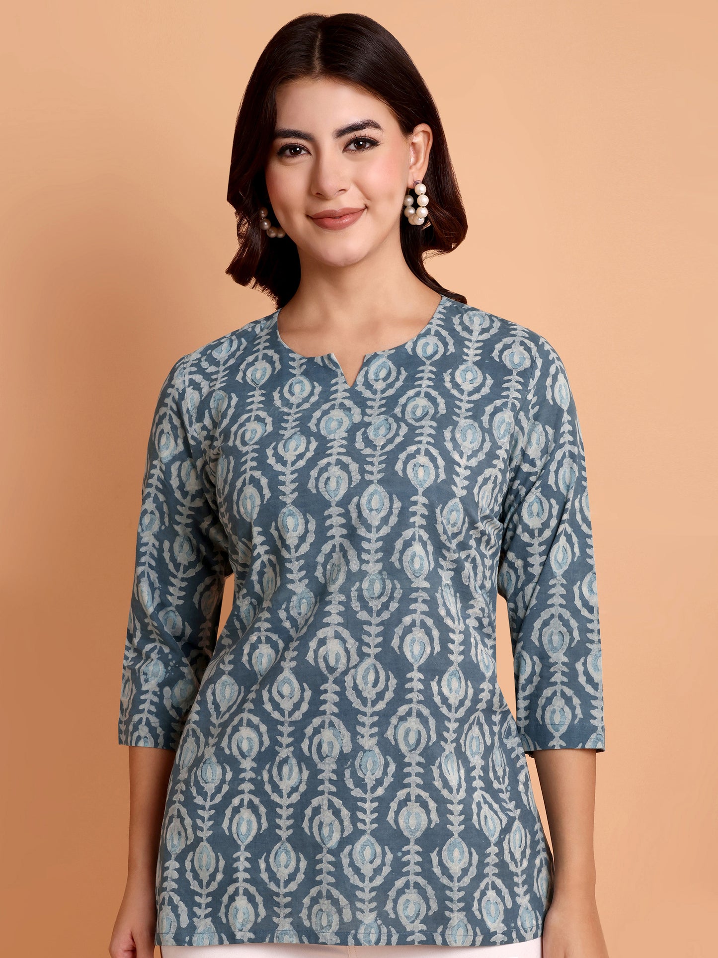 Teal Dabu Print Top