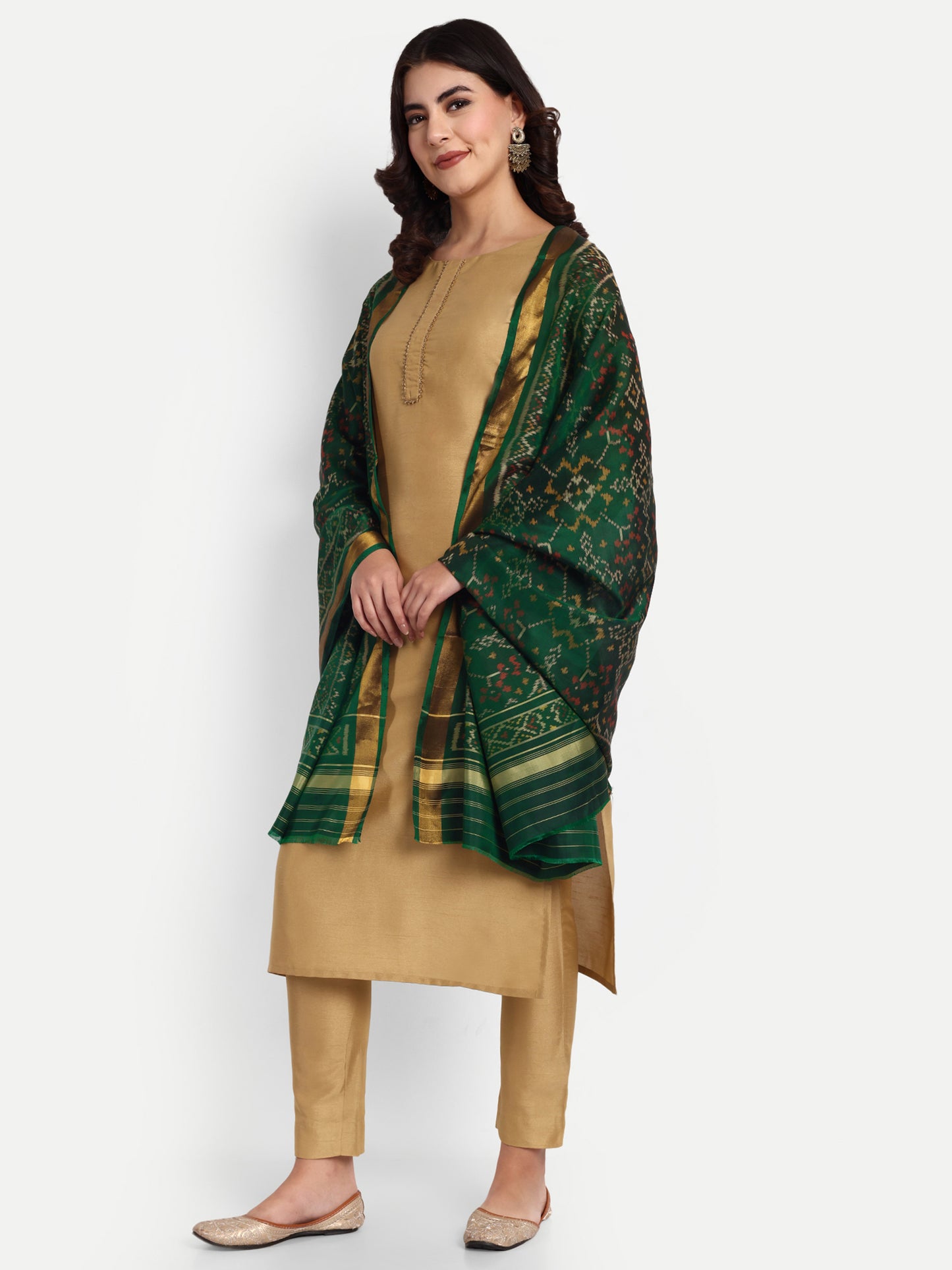 Green Navratan Patola silk single ikat dupatta