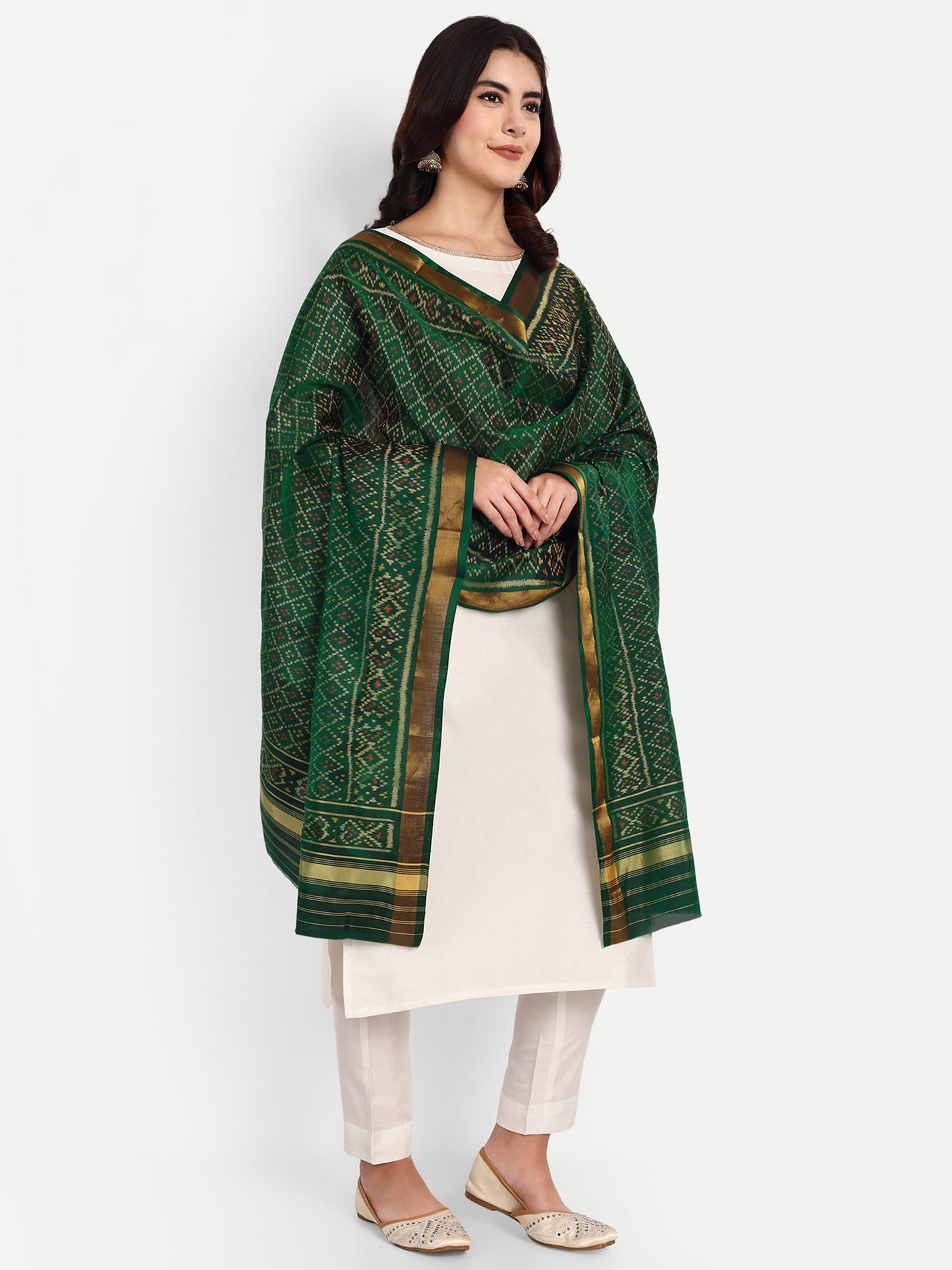 Green Patola silk single ikat dupatta