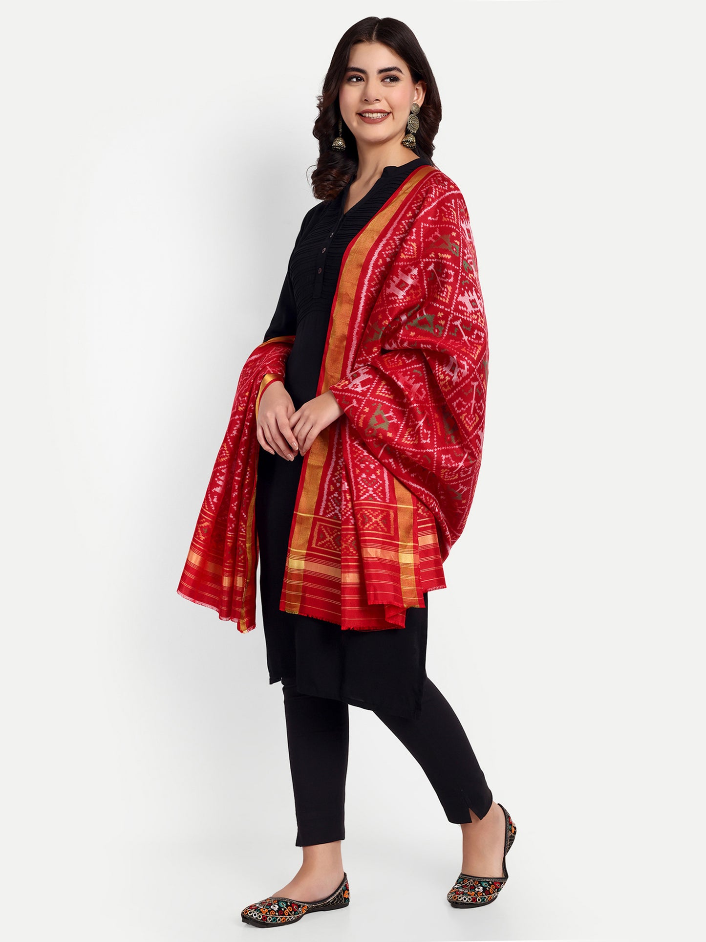 Red patola silk single ikat dupatta