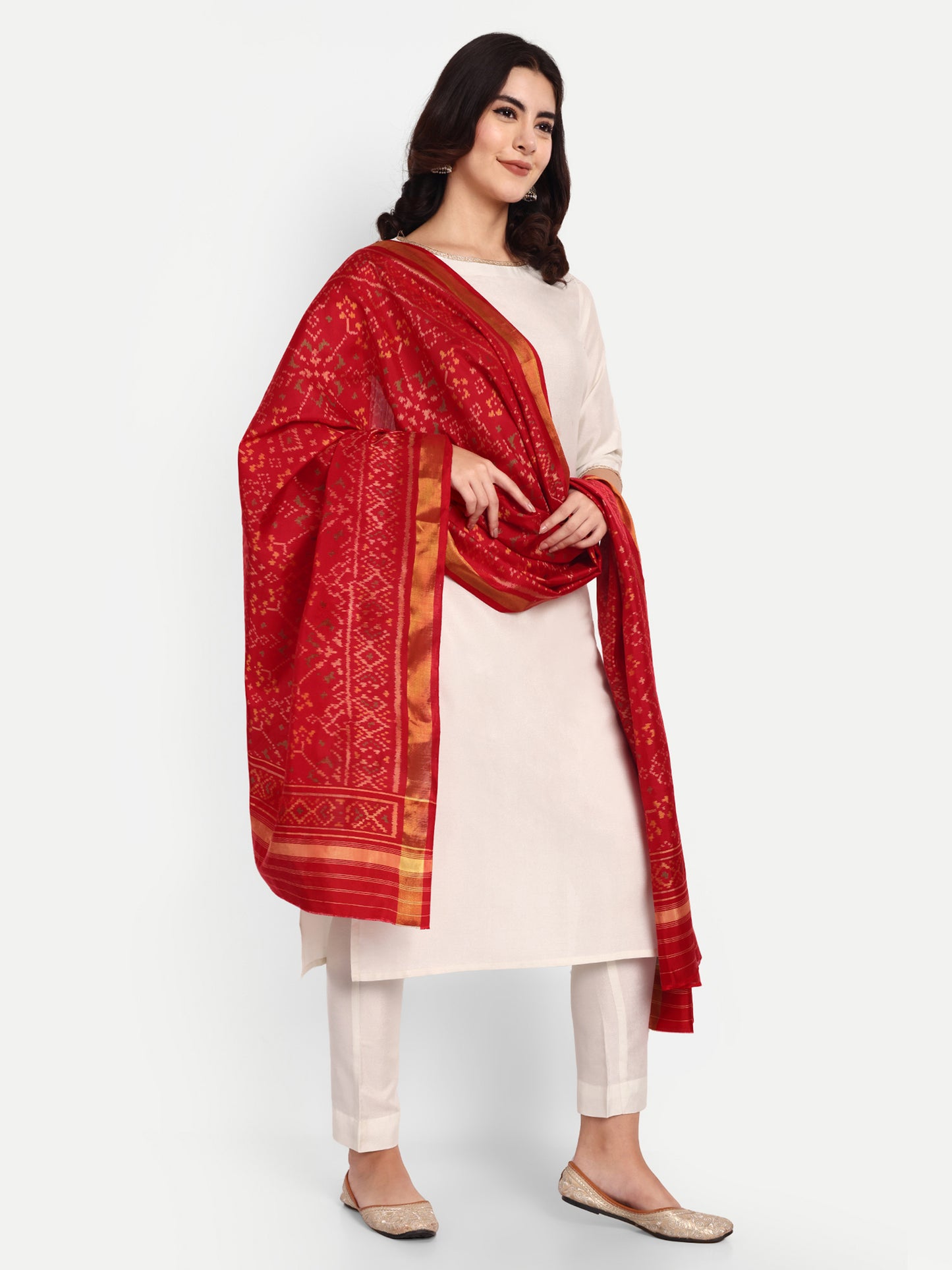 Red Patola silk Single ikat Dupatta