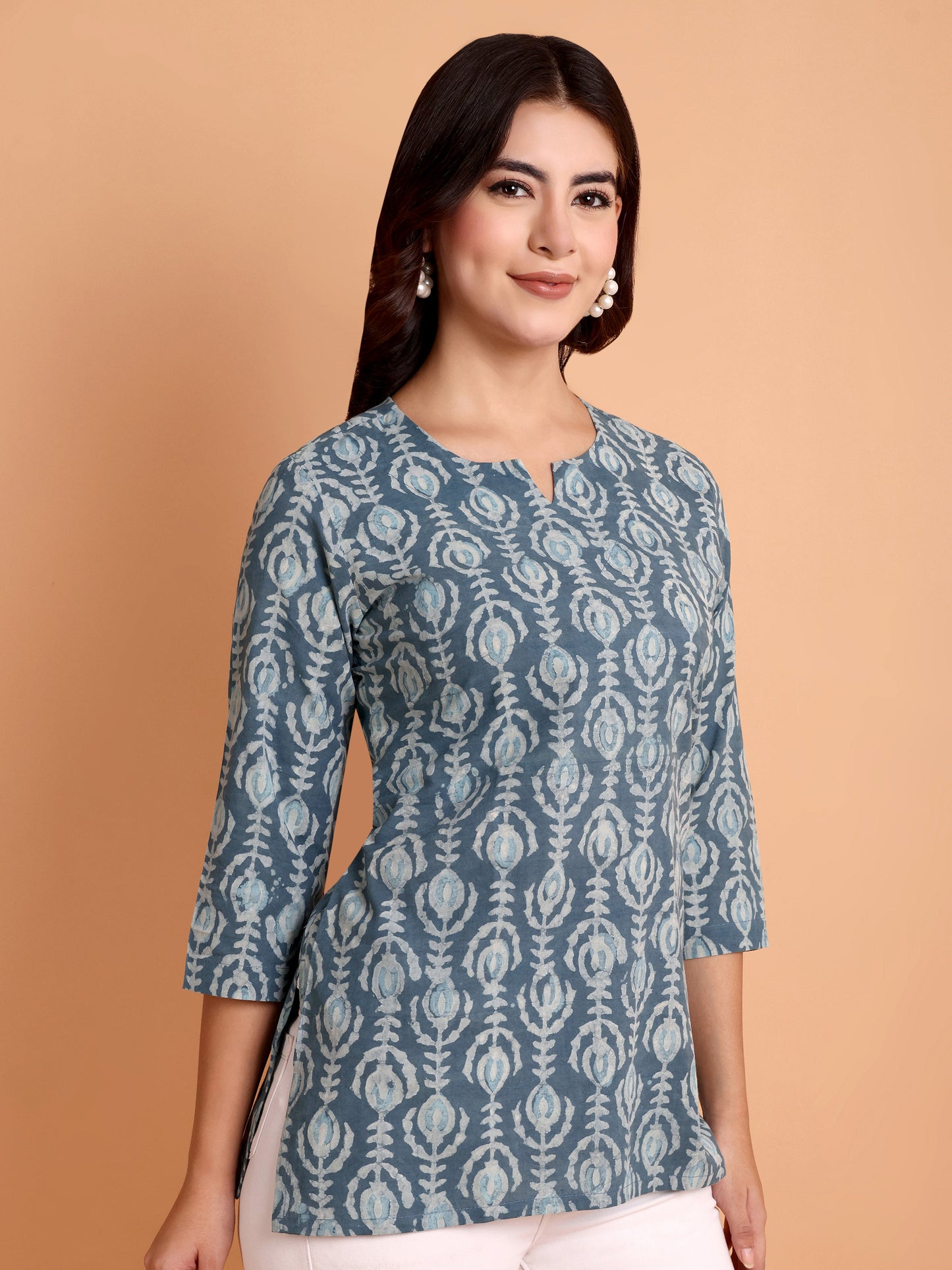 Teal Dabu Print Top