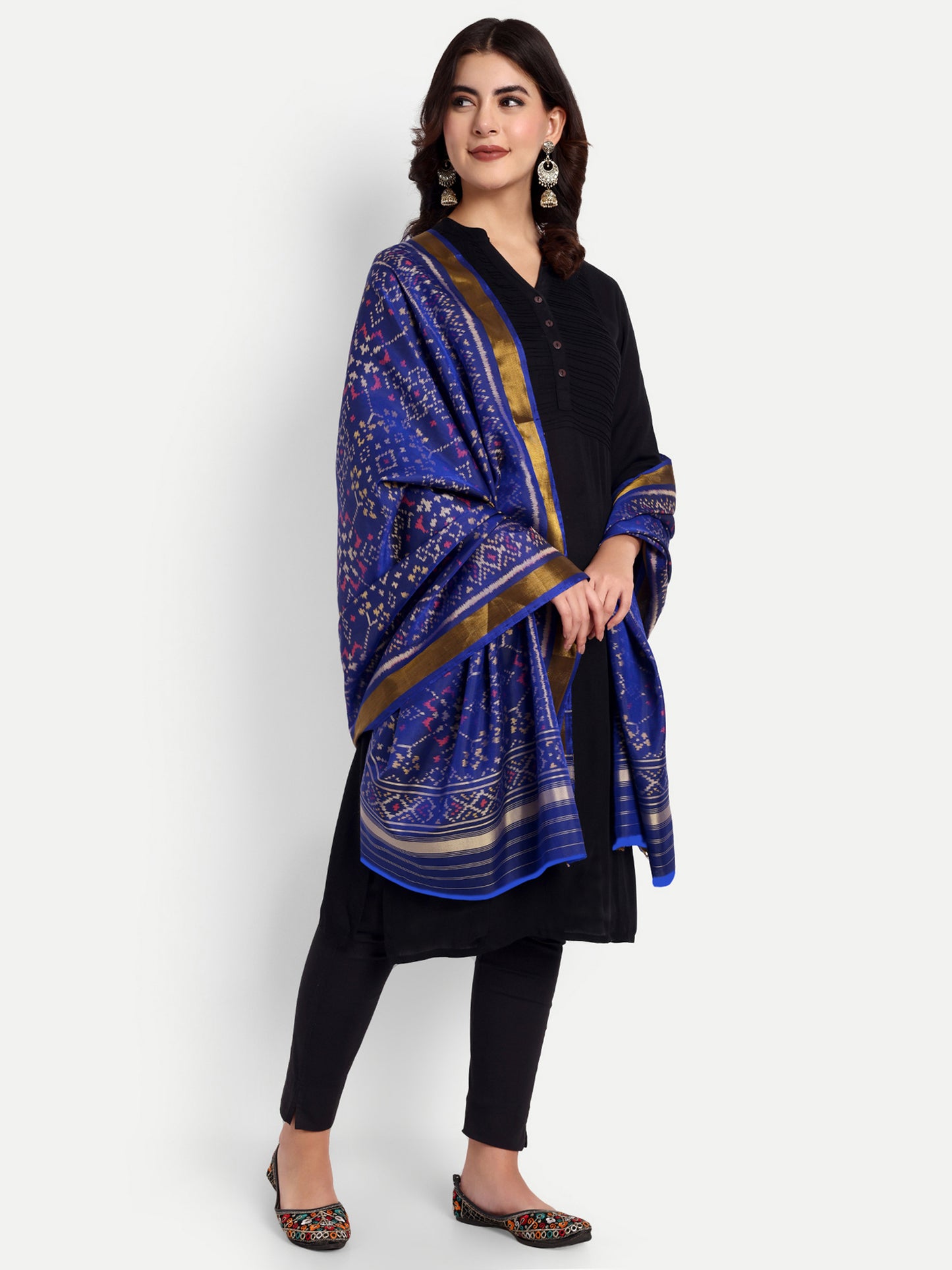 Blue patola silk single ikat dupatta