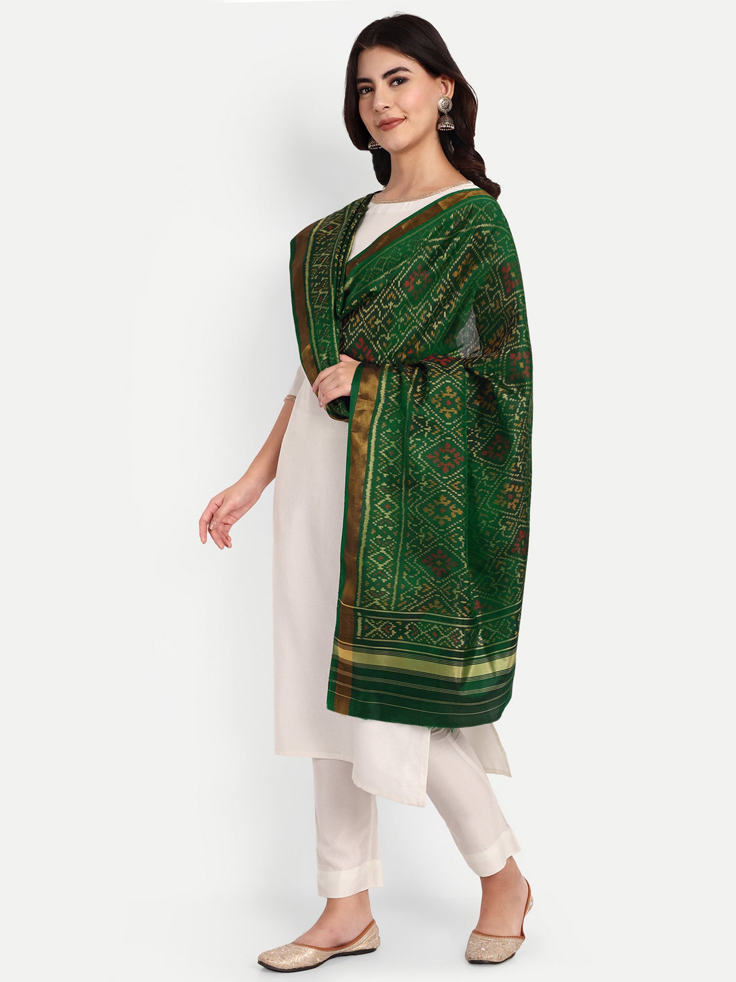 Green Patola silk single ikat Dupatta