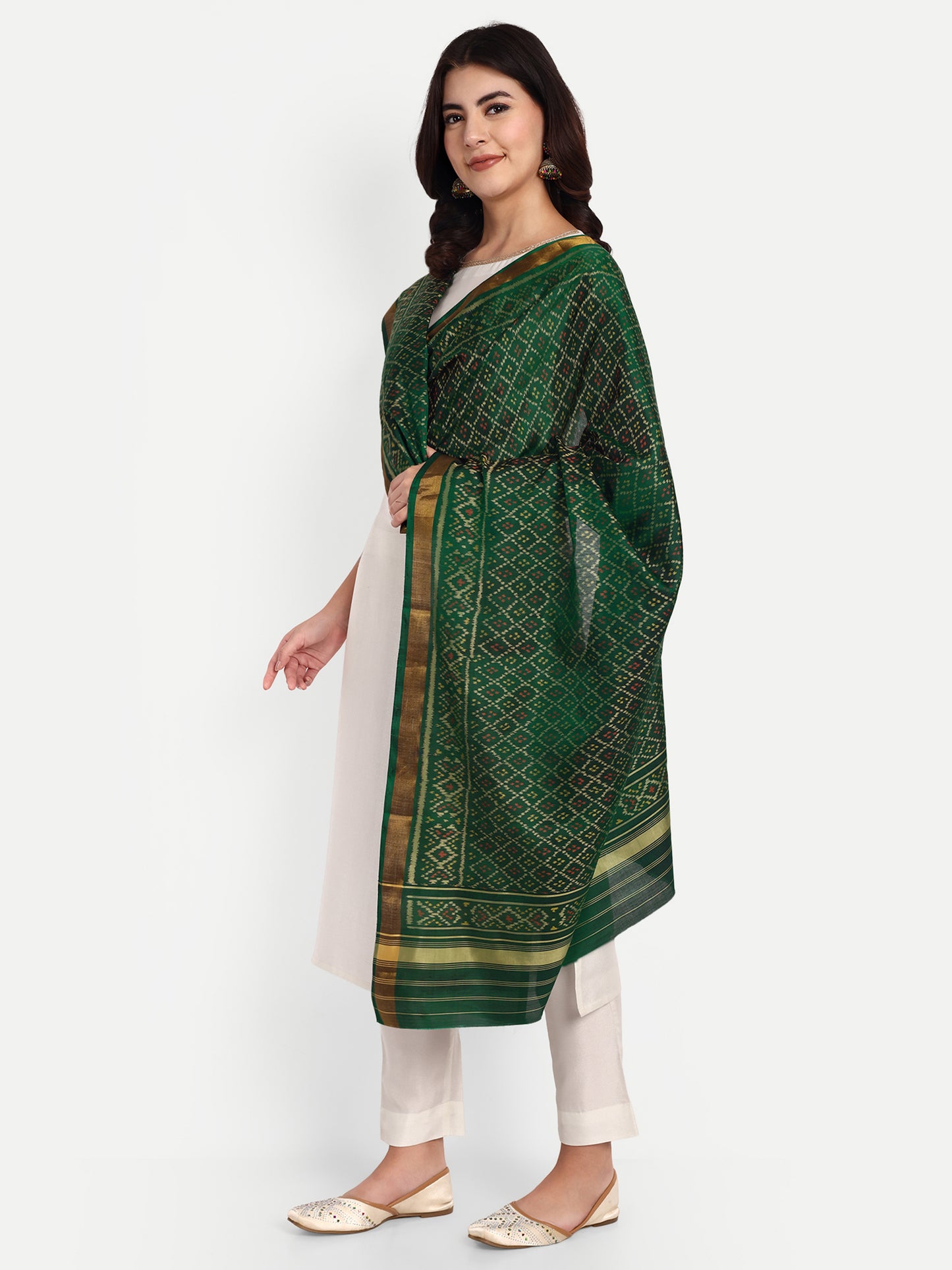 Green Patola silk single ikat dupatta