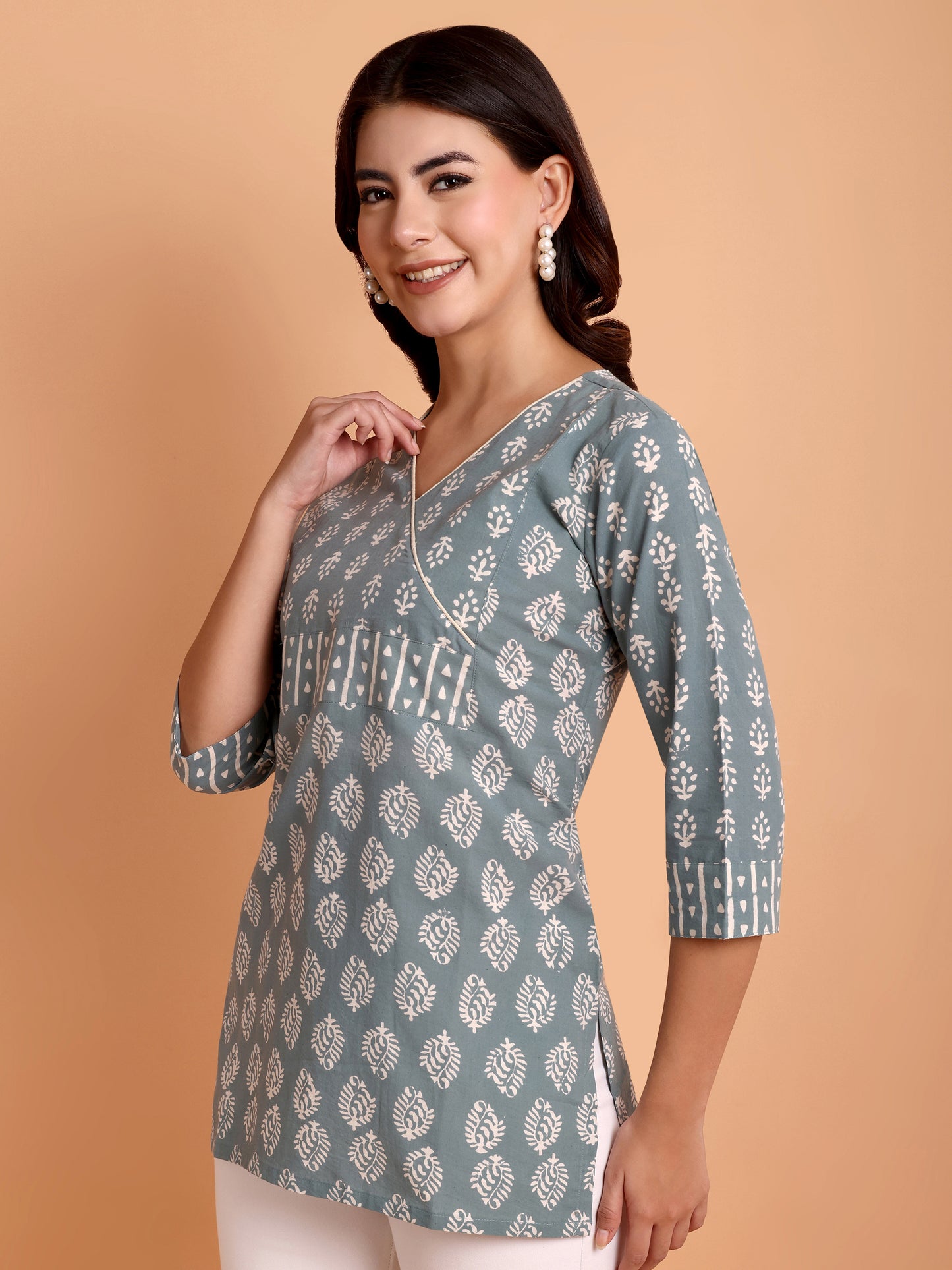 Teal Dabu Print T