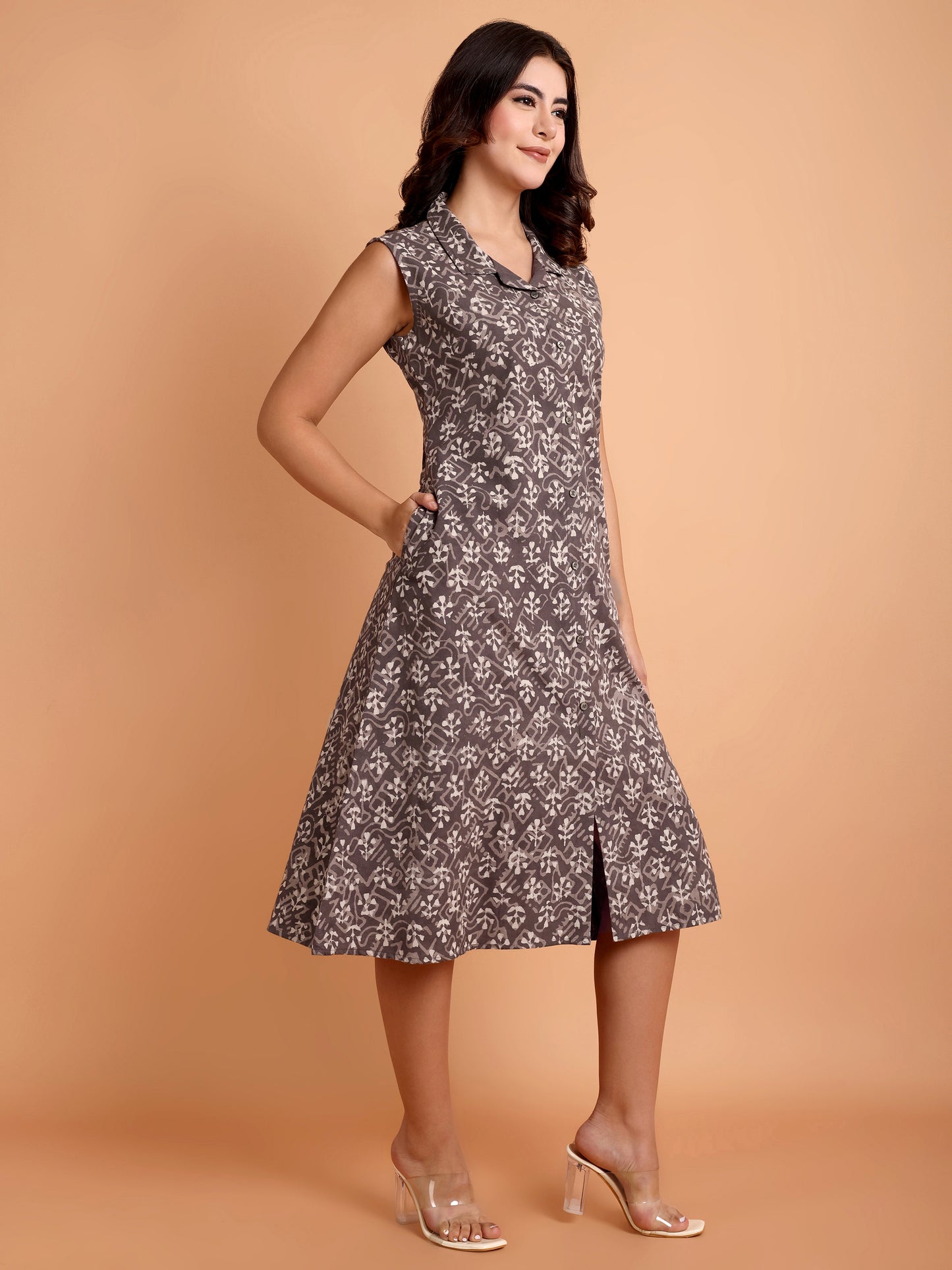 Grey Dabu Print Dress