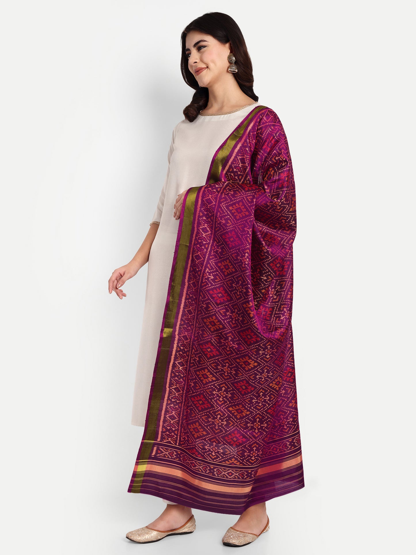 Purple Patola silk single ikat Dupatta