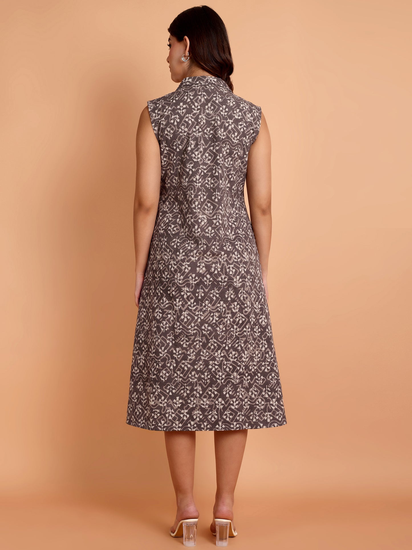 Grey Dabu Print Dress