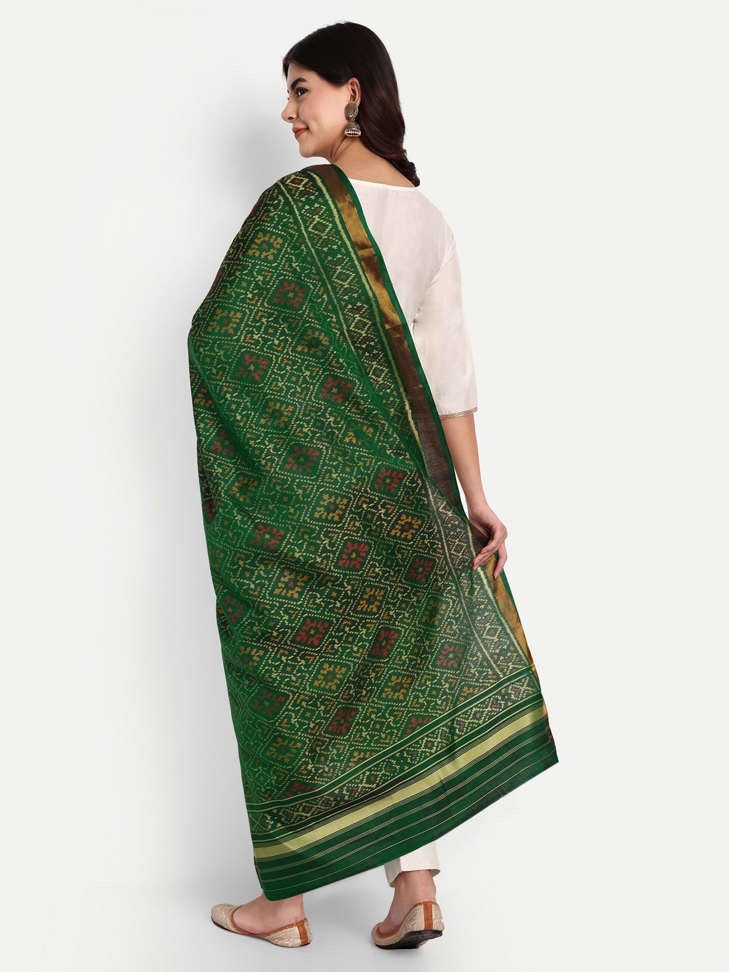 Green Patola silk single ikat Dupatta