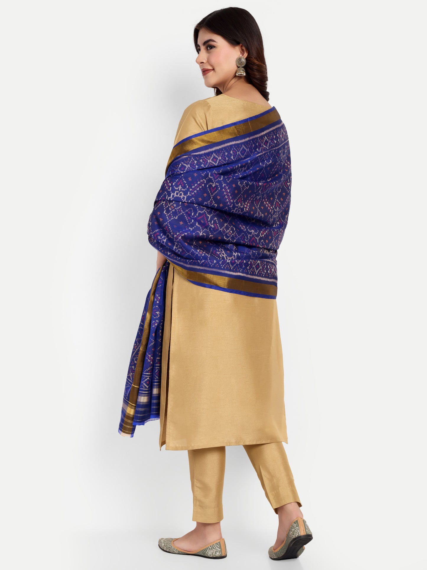 Blue patola silk single ikat dupatta