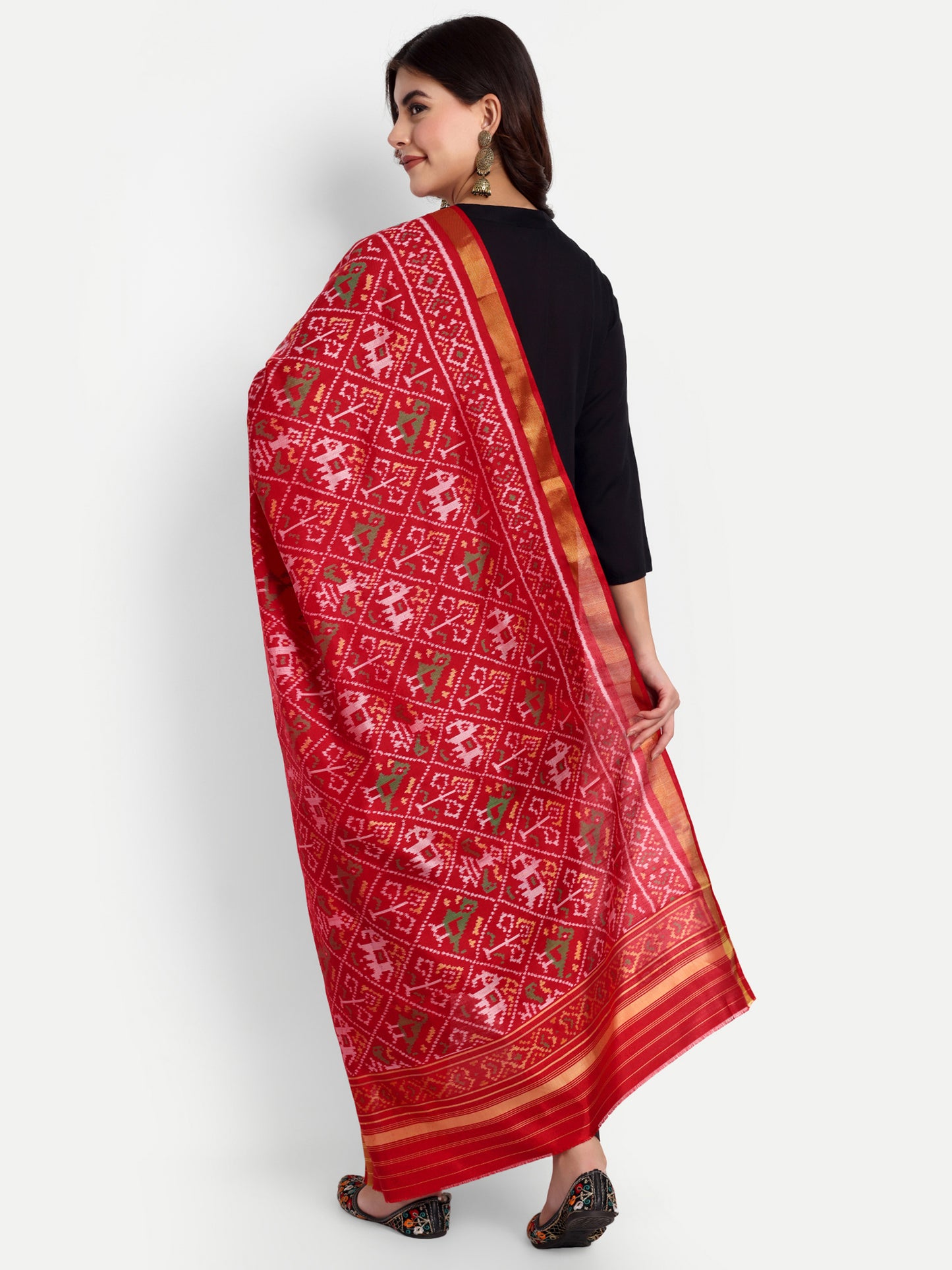 Red patola silk single ikat dupatta