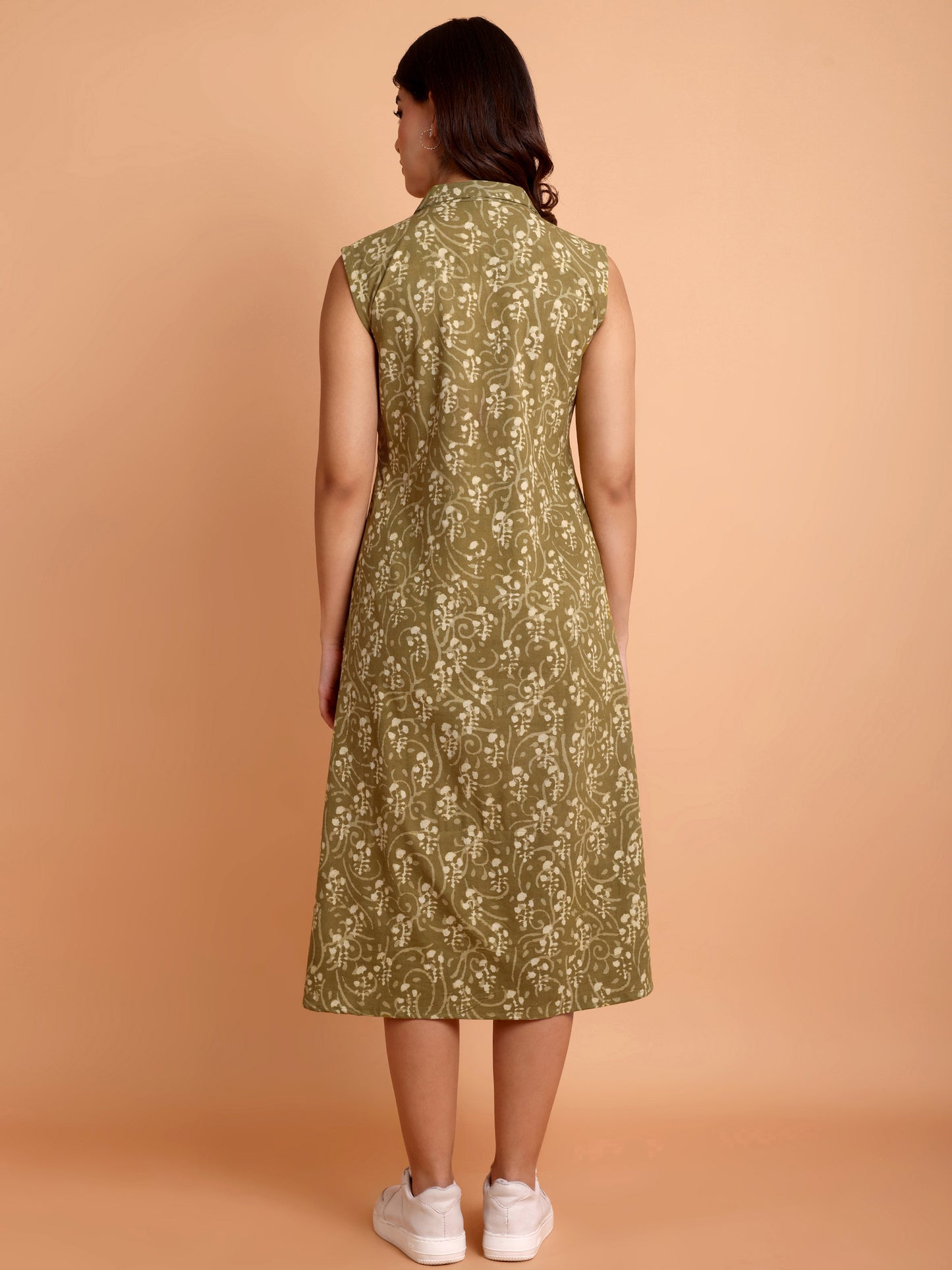 Olive Green Dabu Print Dress