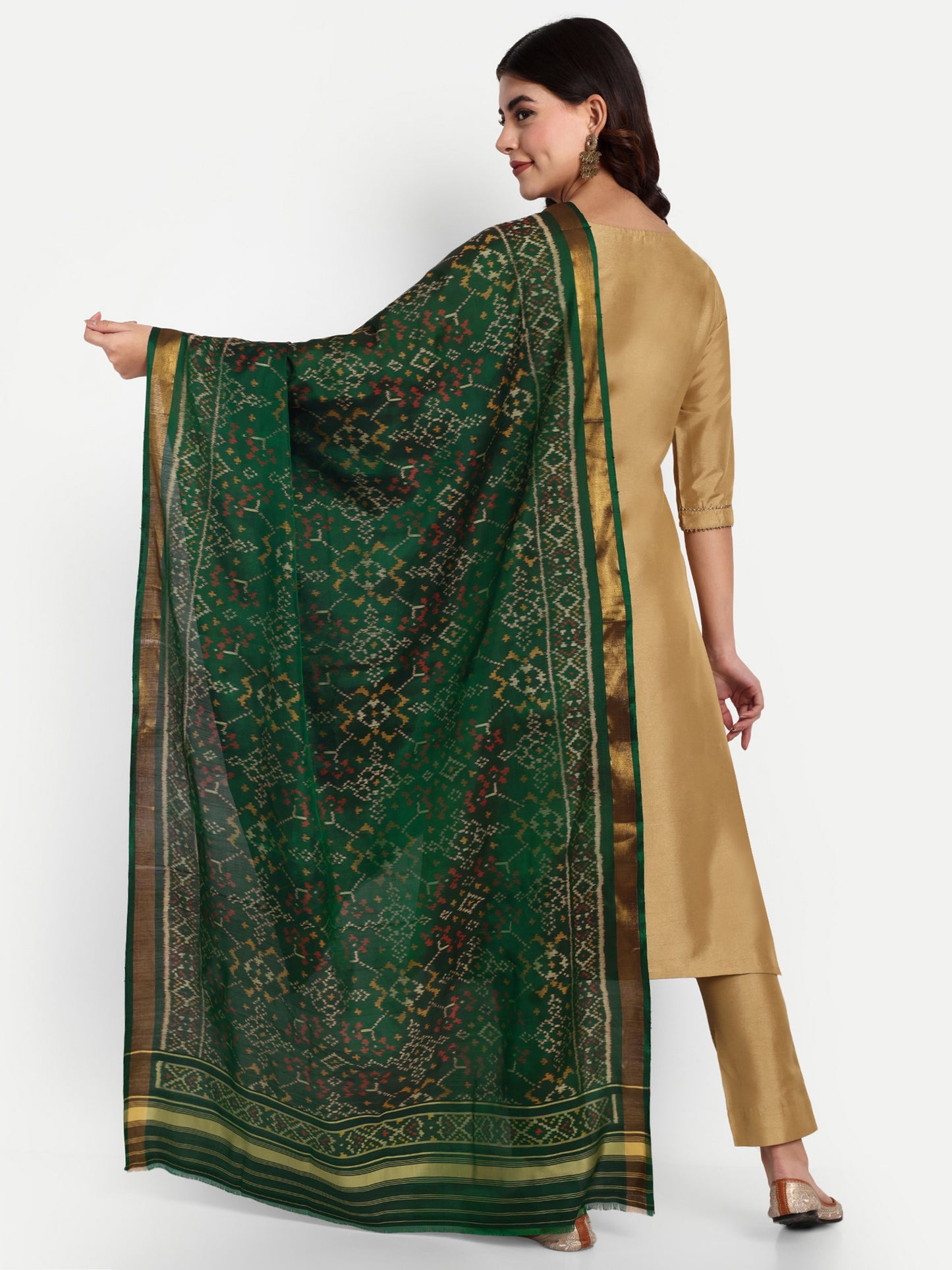 Green Navratan Patola silk single ikat dupatta