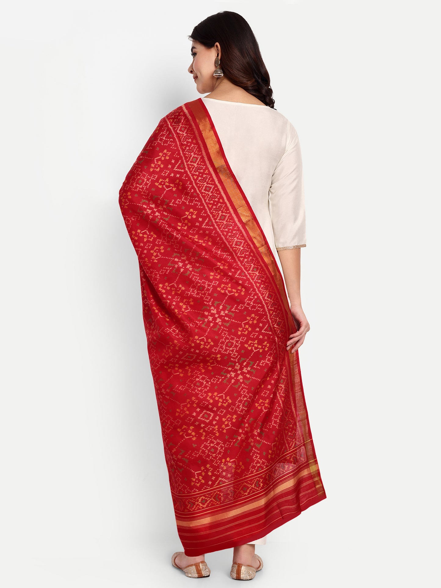 Red Patola silk Single ikat Dupatta