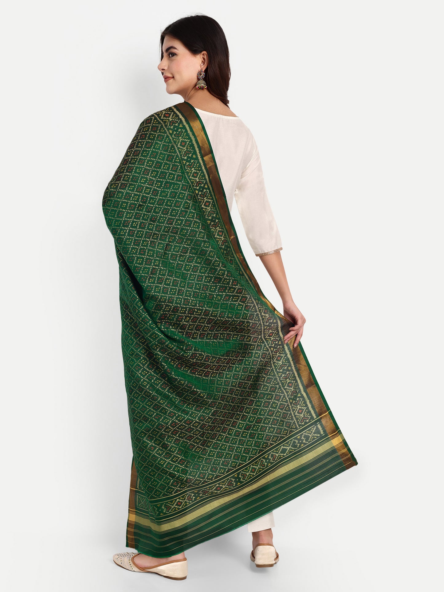 Green Patola silk single ikat dupatta