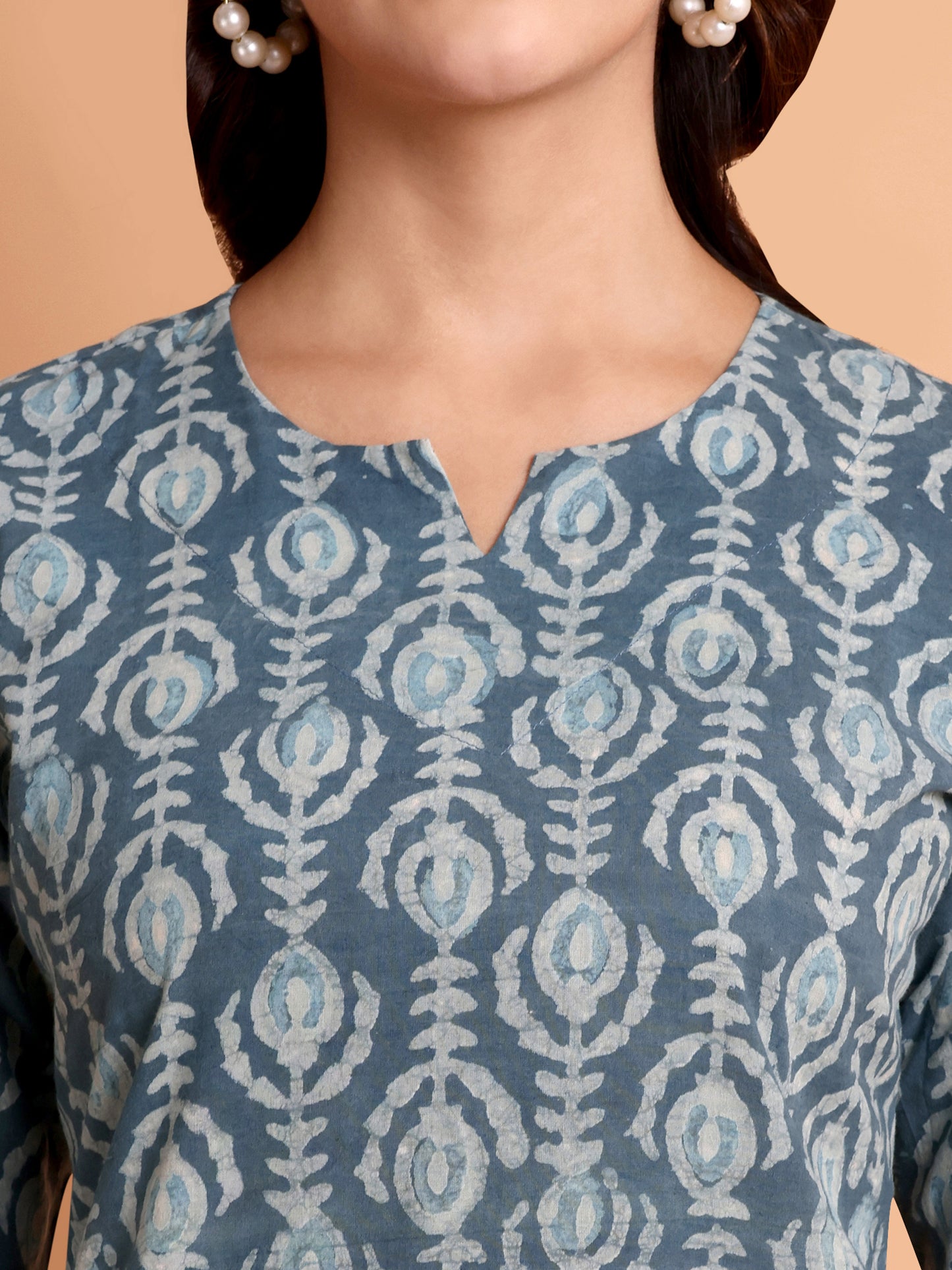 Teal Dabu Print Top