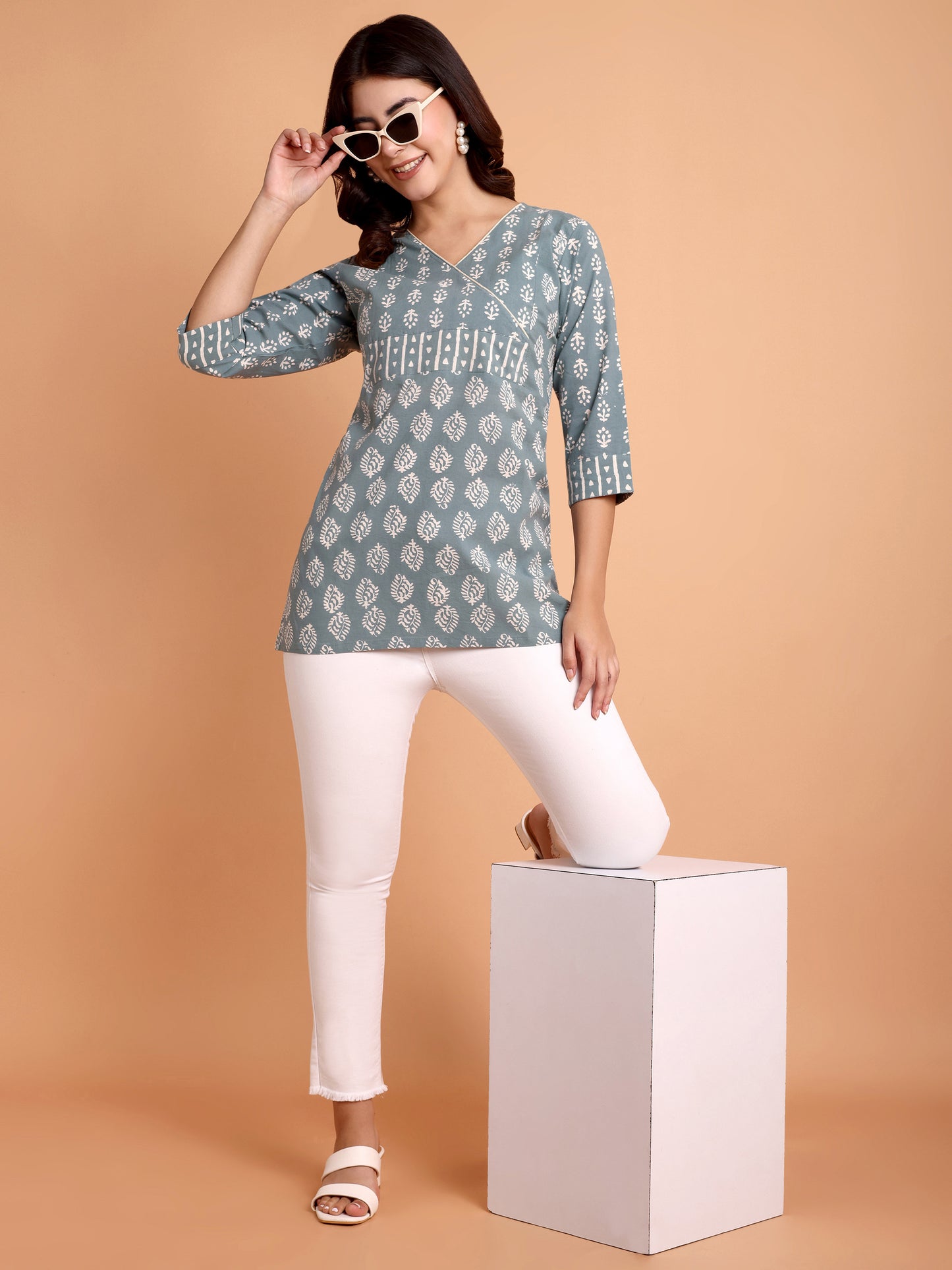 Teal Dabu Print T