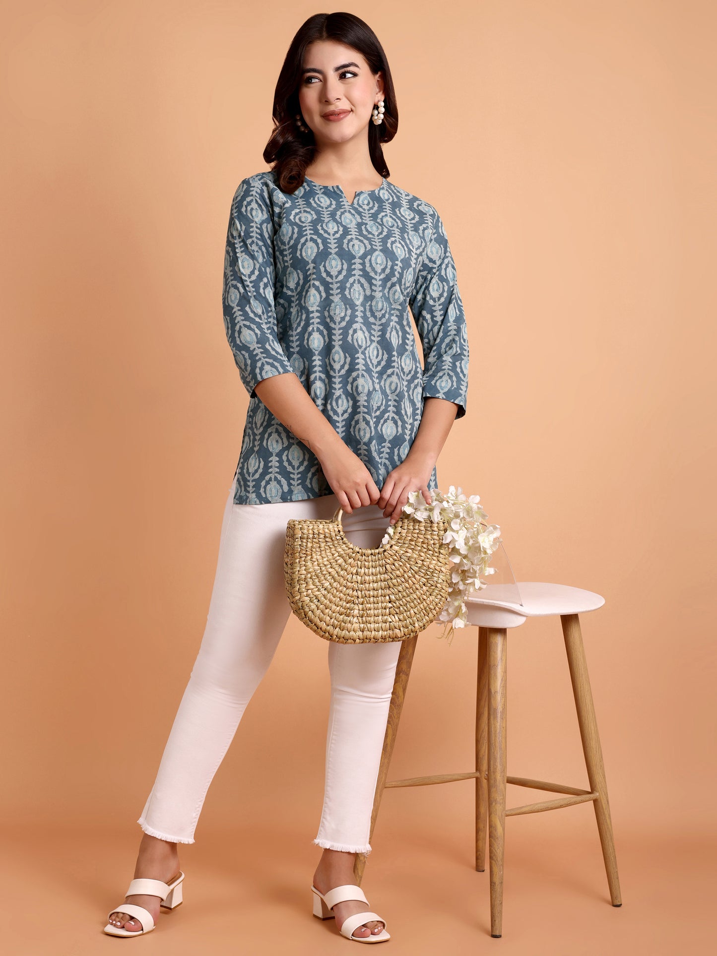 Teal Dabu Print Top