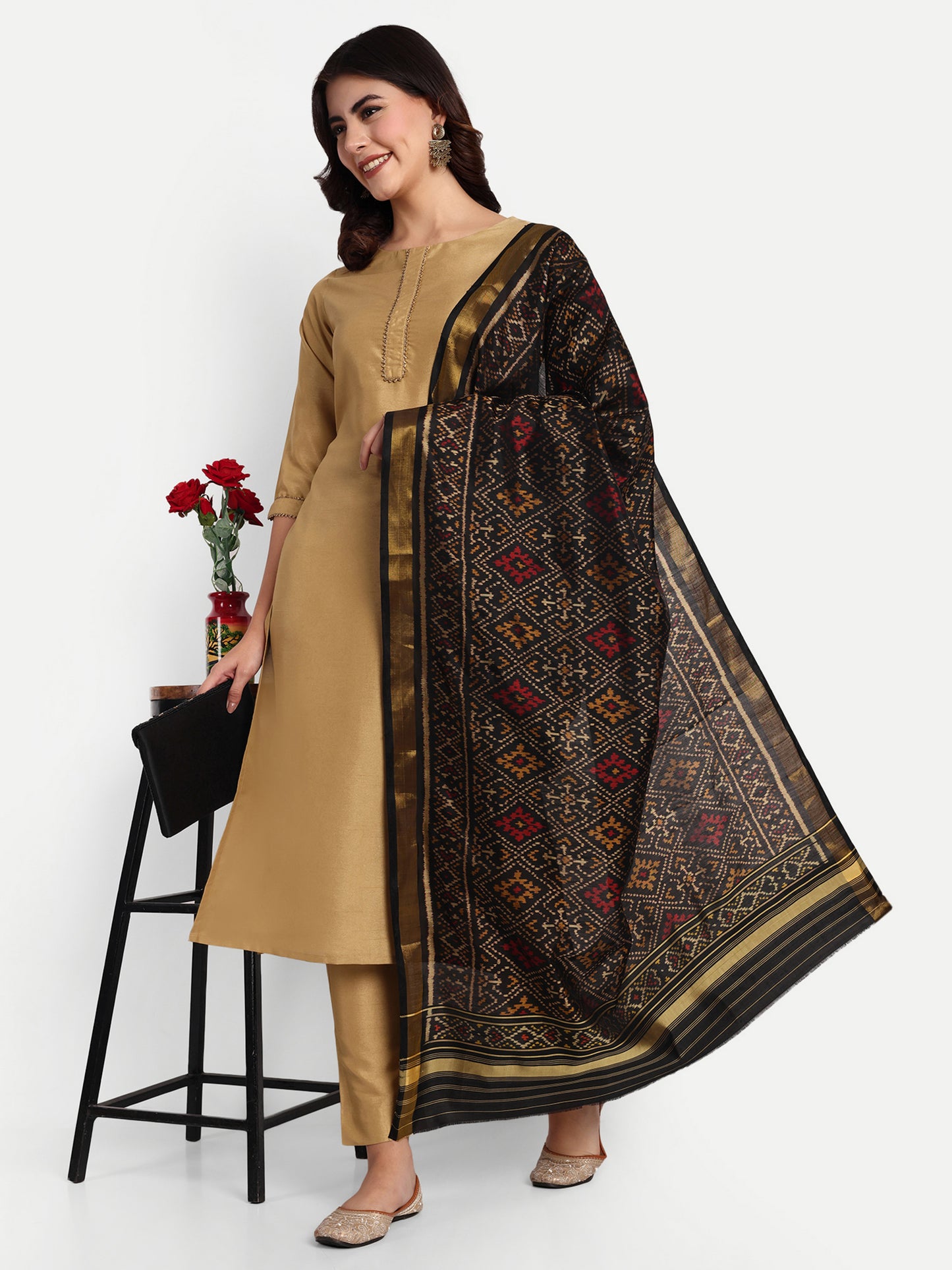 Black Patola silk Single ikat dupatta