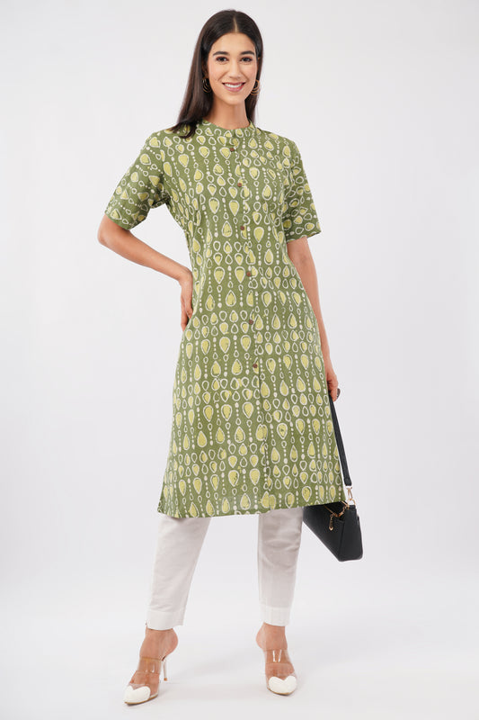 Green Dabu print kurti