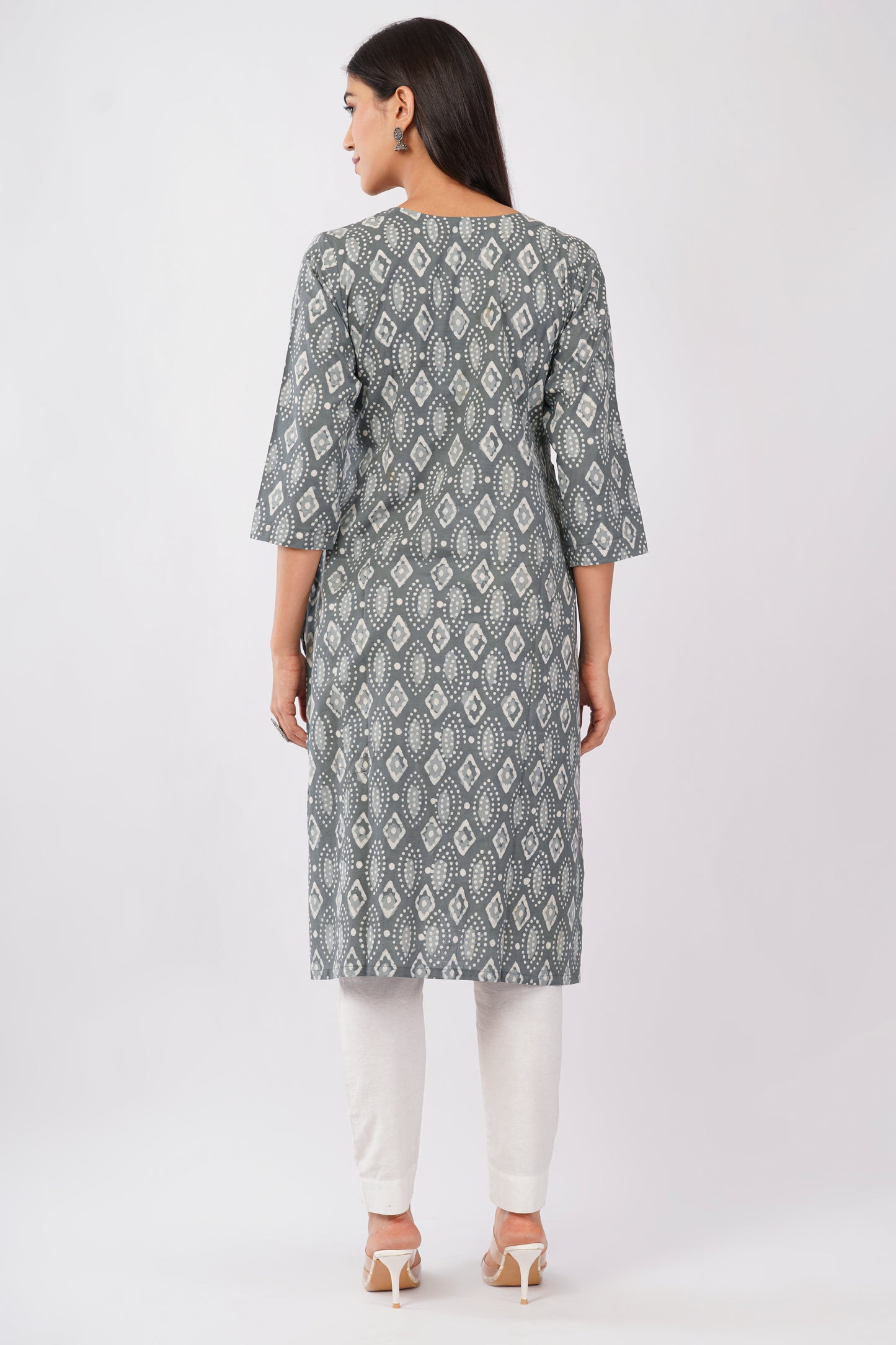 Grey Dabu Print cotton Kurti