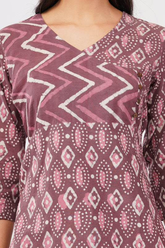 Plum dabu print cotton kurti