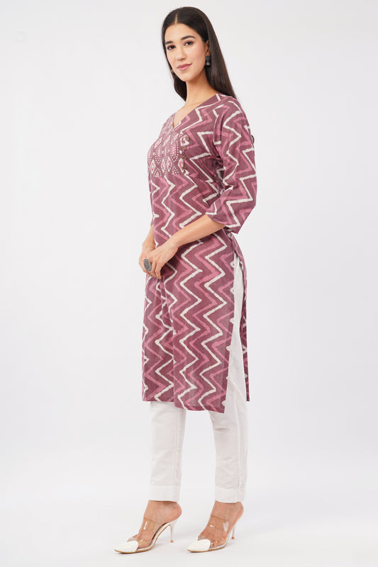Plum Dabu Print Cotton Kurti