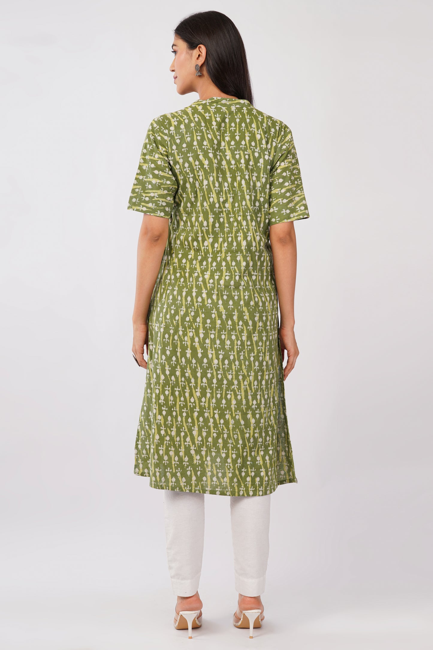 Green Dabu print cotton kurti
