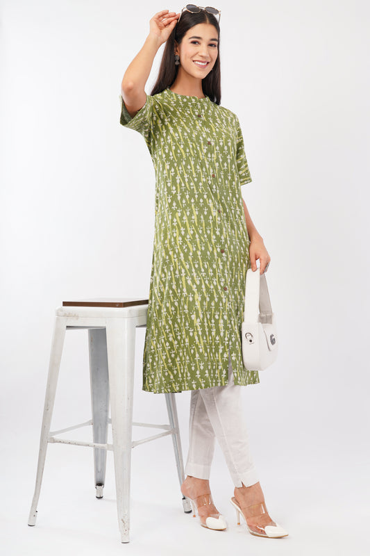 Green Dabu print cotton kurti