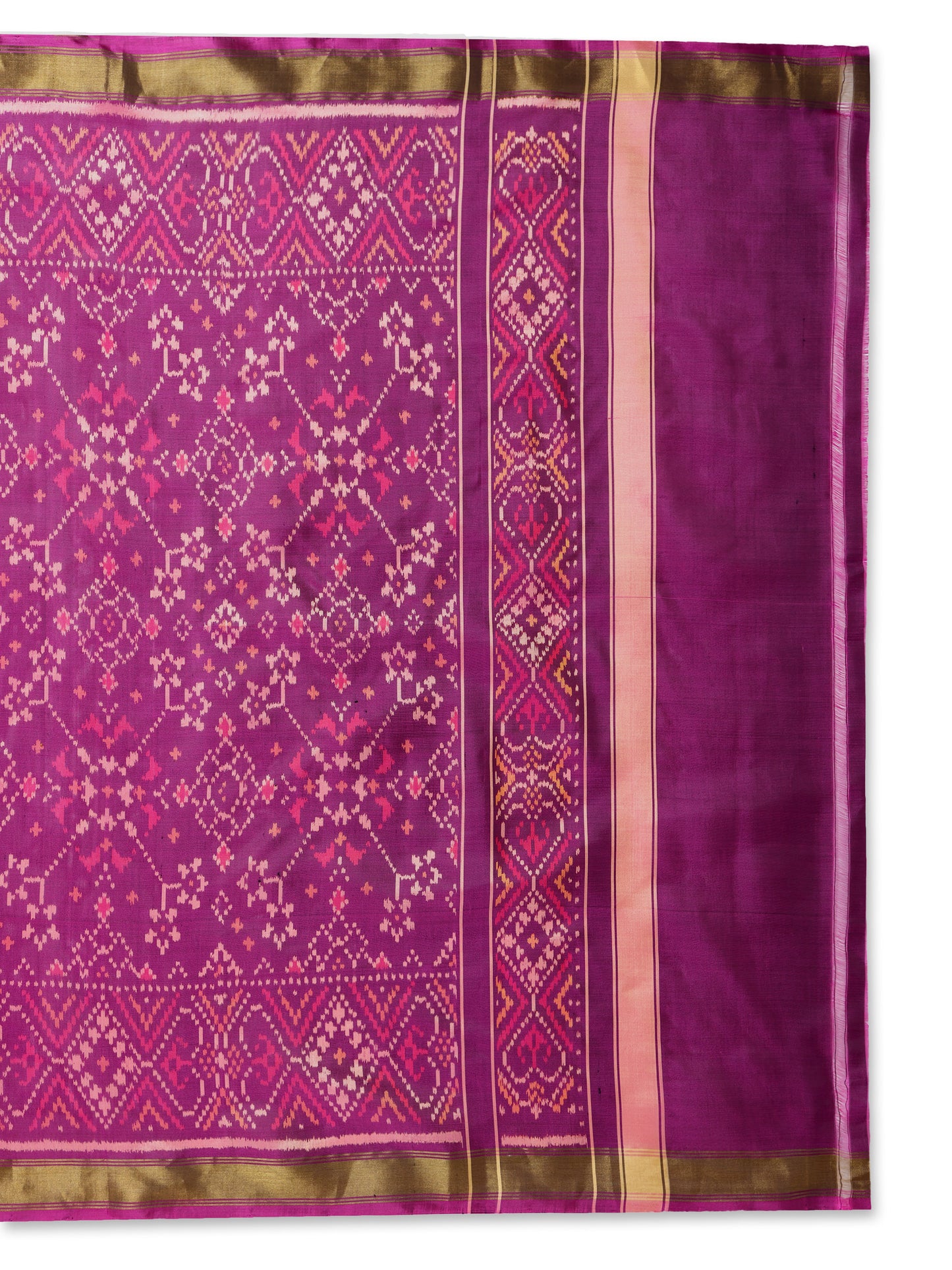 Magenta Navratan patola silk single ikat dupatta